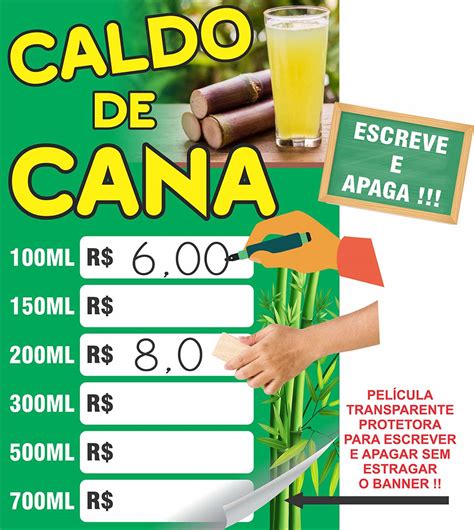 Banner Caldo De Cana Tabela De Pre Os Escreve E Apaga Especial