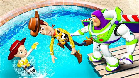 GTA 5 Buzz Lightyear Vs Woody Jessie Water Fails Toy Story Ragdolls