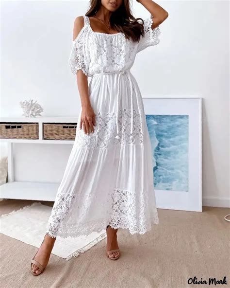 Olivia Mark Contrast Lace Off The Shoulder Maxi Dress Olivia Mark