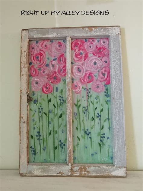 Sold Painted Windows Shabby Chic Wall Decor Window Wall Art Pink Rose