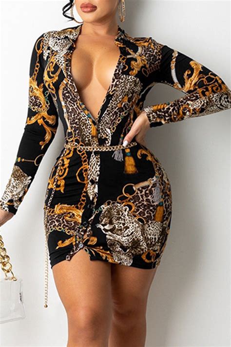 Pink Sexy Print Patchwork Turndown Collar Shirt Dress Dresses Print Dresses Knowfashionstyle