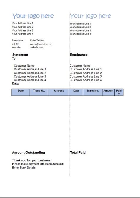 Statement Of Account Template