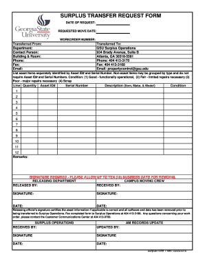 Fillable Online Surplus Form 1 Toolsfinancegsuedu Fax Email Print