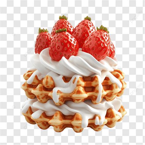 Waffles With A Mound Of Whipped Cream And Sliced Strawberries Waffles