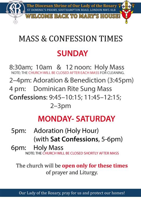 Opening Hours & Mass Times – St Dominic’s – The Rosary Shrine