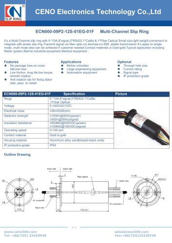 Ceno Power Slip Ring With Fiber Optic Channel Ecn P S Eg F