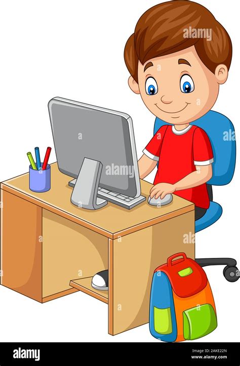 Little Boy With Personal Computer Stock Vector Image And Art Alamy