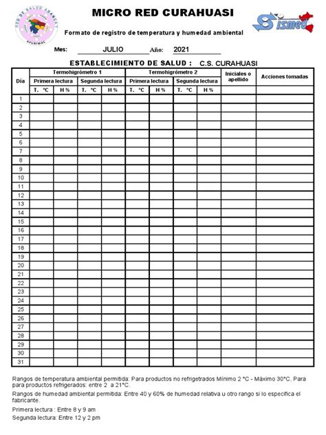 Formato Temperatura Y Humedad Pdf