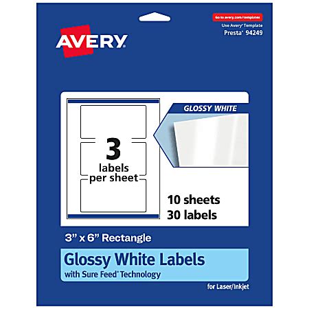 Avery Glossy Permanent Labels With Sure Feed 94249 WGP10 Rectangle 3 x ...