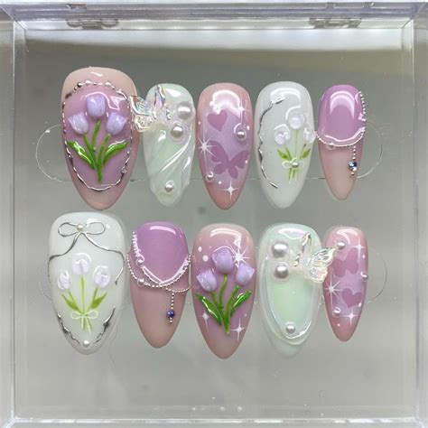 Wedding Nails Flower Nails Hand Painted Nail Custom Press On Nails 3d