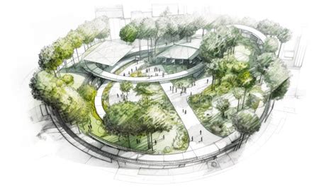 Architect S Concept Sketch Drawing of a Public Park within the Urban ...