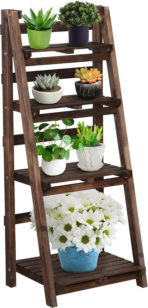 Yaheetech Wooden Foldable Ladder Shelf 4 Tier Magazine Holder Book Rack