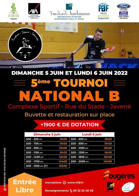 Présentation du Tournoi National 2022 Tennis de Table Fougères Javené