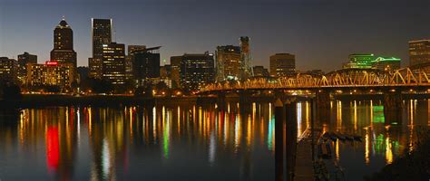 Portland Oregon Skyline Panorama At Night Photograph By Gino Rigucci