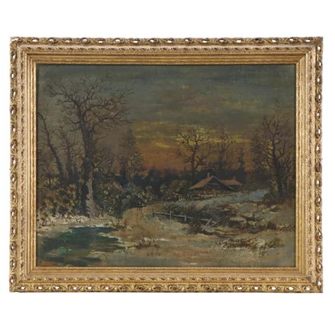 Oil Painting of Winter Cabin Scene, Early 20th Century | EBTH