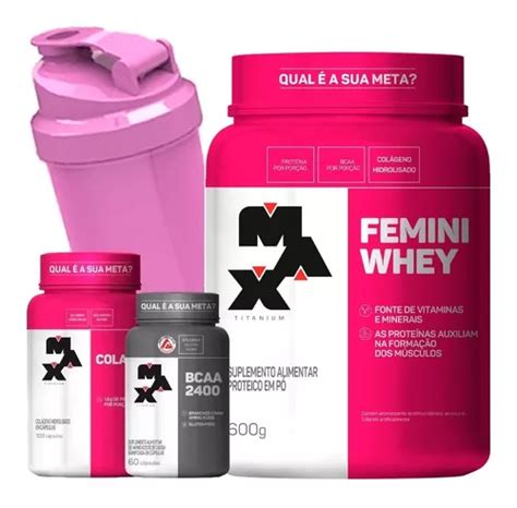 Combo Mulher Whey Protein Bcaa Col Geno Max Titanium Frete Gr Tis