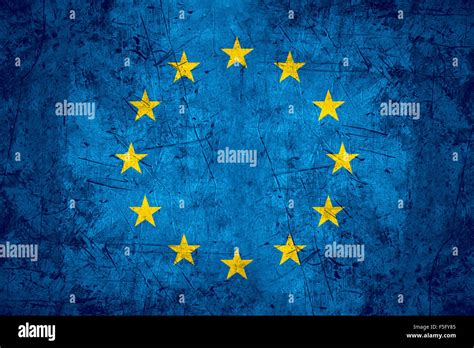 Flag Of European Union Or Europe Banner On Rough Pattern Metal