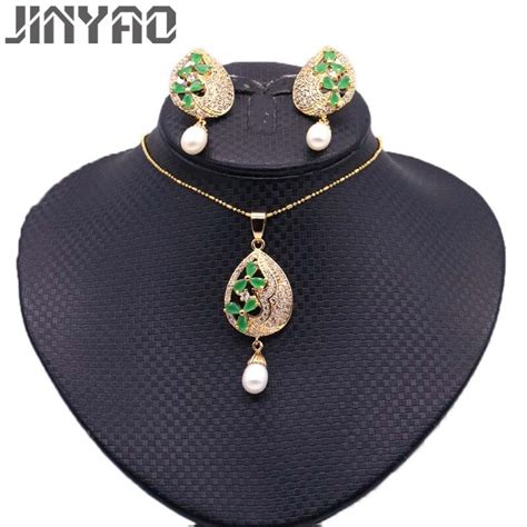 Jinyao Fashion Pearl Flowers Red Green Aaa Zircon Gold Color Pendant