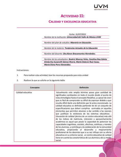 Act 2 E9 Cuadro Comparativo Actividad Ii Calidad Y Excelencia