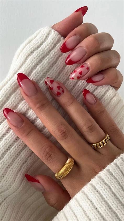 Valentines Day Nails Inspo Heart Design In 2022 Red Acrylic Nails