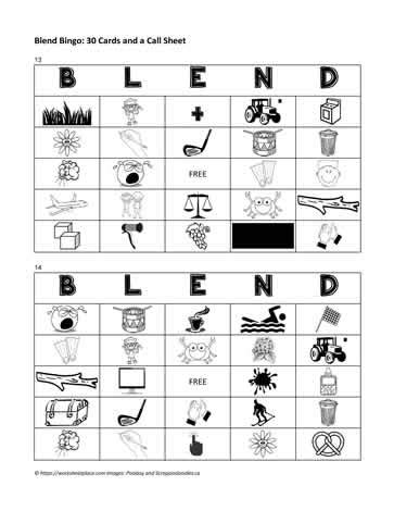 Consonant Blend Bingo Cards Worksheets