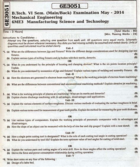 Rtu Question Papers 6 Semester Me Manufacturing Science And