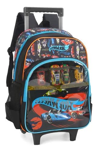 Mochila De Rodinhas Alça Infantil Hot Wheels Azul Luxcel