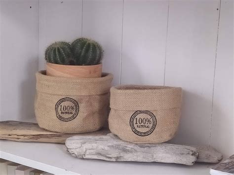 Ensemble De 2 Cache Pots En Toile De Jute Etsy