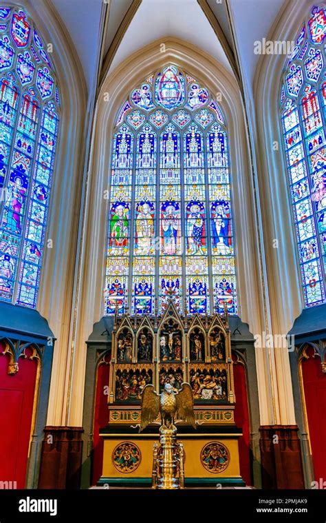 Detail Of The Stained Glass Windows In The Apse Chapel Saint Salvator