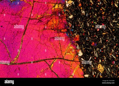 Basalt Thin Section Polarised Light With Optical Microscope