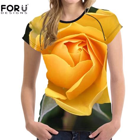 Forudesigns Yellow Rose Floral Print T Shirt Woman Brand Design Summer