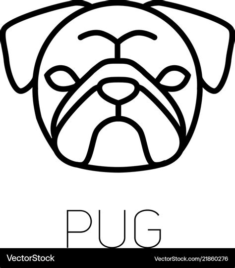 Pug Linear Face Icon Isolated Outline Dog Head Vector Image