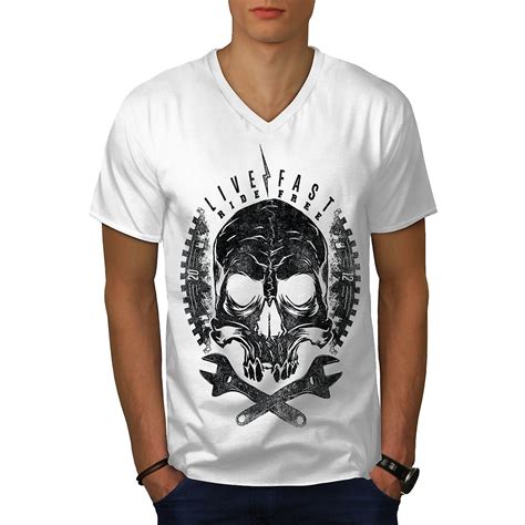 Skull Head Ride Biker Men Whitev Neck T Shirt Wellcoda Fruugo Us