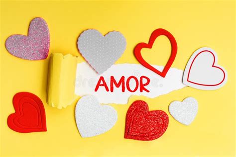 Spanish Word Love Written in Red Letters on a Yellow Card with Love ...