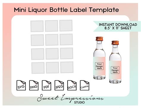 Mini Liquor Bottle Label Template Blank Template Svg Png Pdf Jpeg Docx Canva Diy Printable