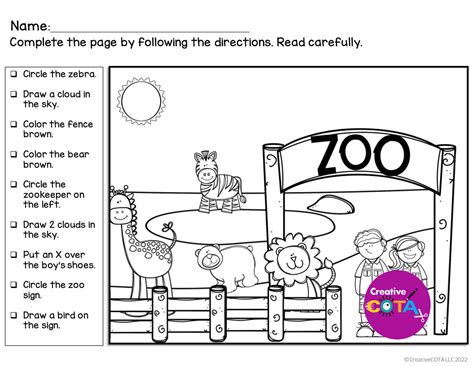 Following Directions Coloring Activity For Listening Comprehension