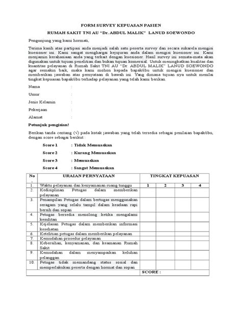 Contoh Kuesioner Kepuasan Pelanggan