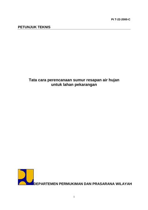 Pdf Tata Cara Perencanaan Sumur Resapan Air Hujan Untuk Lahan