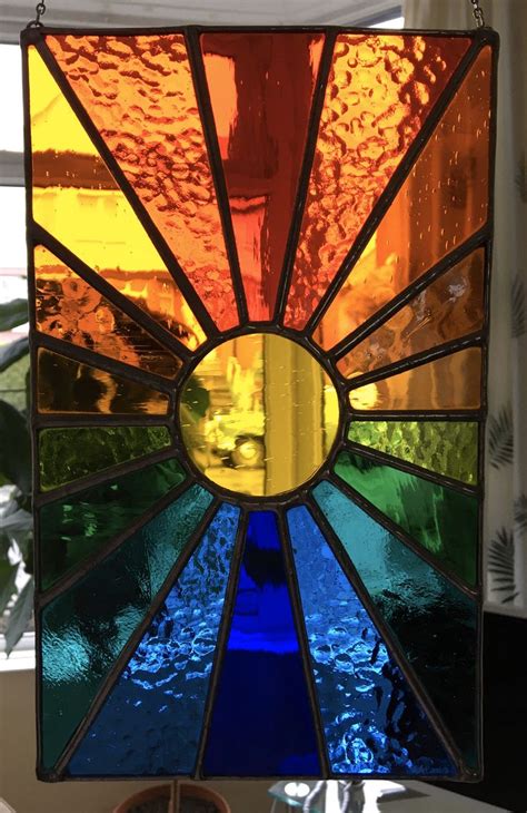 Sunburst Stunning Bright Stained Glass Suncatcher Panel Image 1 Stained Glass Sunburst Colours