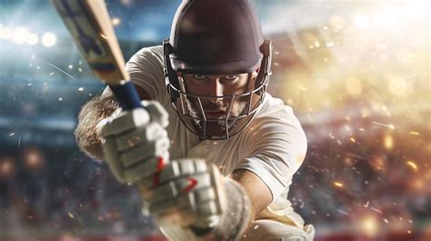 Closeup Of A Cricket Player In Action Batting A Ball In A Game Of