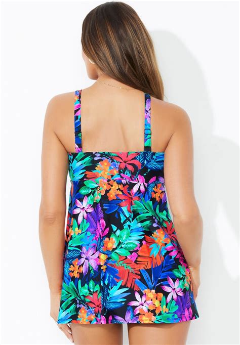 Flattering Loop Strap Two Piece Swimdress Multi Tropical Swimsuits