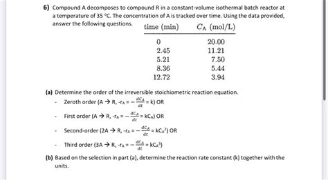 Solved Compound A Decomposes To Compound R In A Chegg