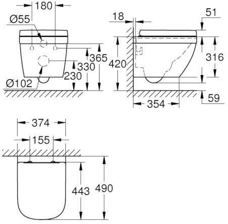 Grohe Wand Tiefsp L Wc Set Euro Keramik Sp Lrandl