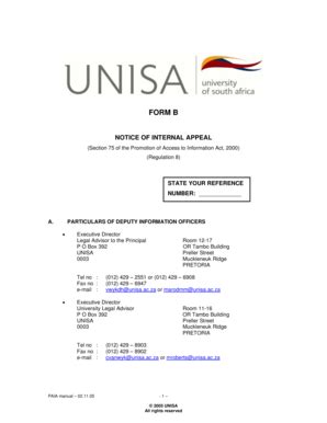 Fillable Online Unisa Ac Form B Notice Of Internal Appeal Section