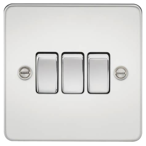 Knightsbridge Flat Plate Polished Chrome 10A 3 Gang 2 Way Switch UKES