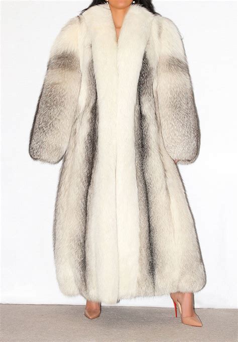 Marvelous Arctic Platinum Blue Shadow Real Fox Fur Coat Full Length