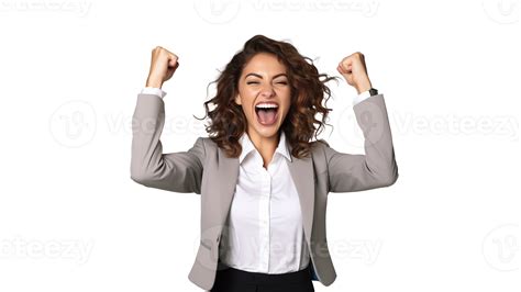 Happy Young Business Woman Celebrating Success Cut Out Isolated Businesswoman Expression Win