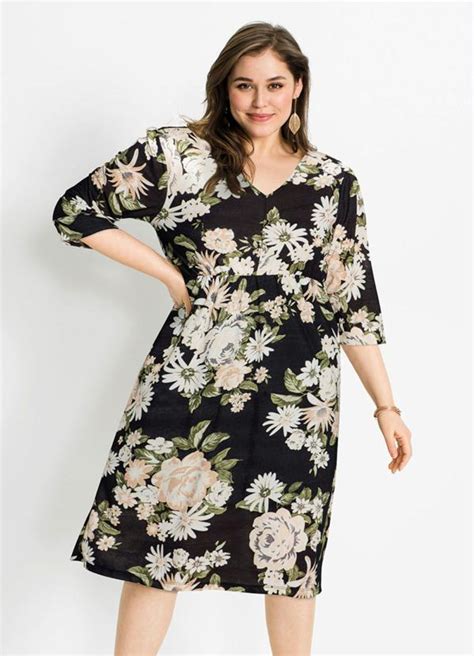 Vestido Decote V E Mangas Floral Dark Bonprix