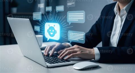 Businesswoman using AI Chatbot on Laptop for Automated Customer Service