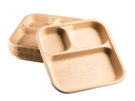 Chuk 3 Compartment Eco Friendly Sugarcane Bagasse Disposable Plate For